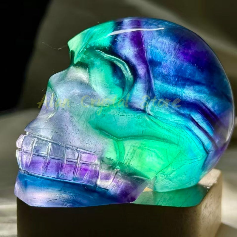 Rainbow Fluorite Skull Carving