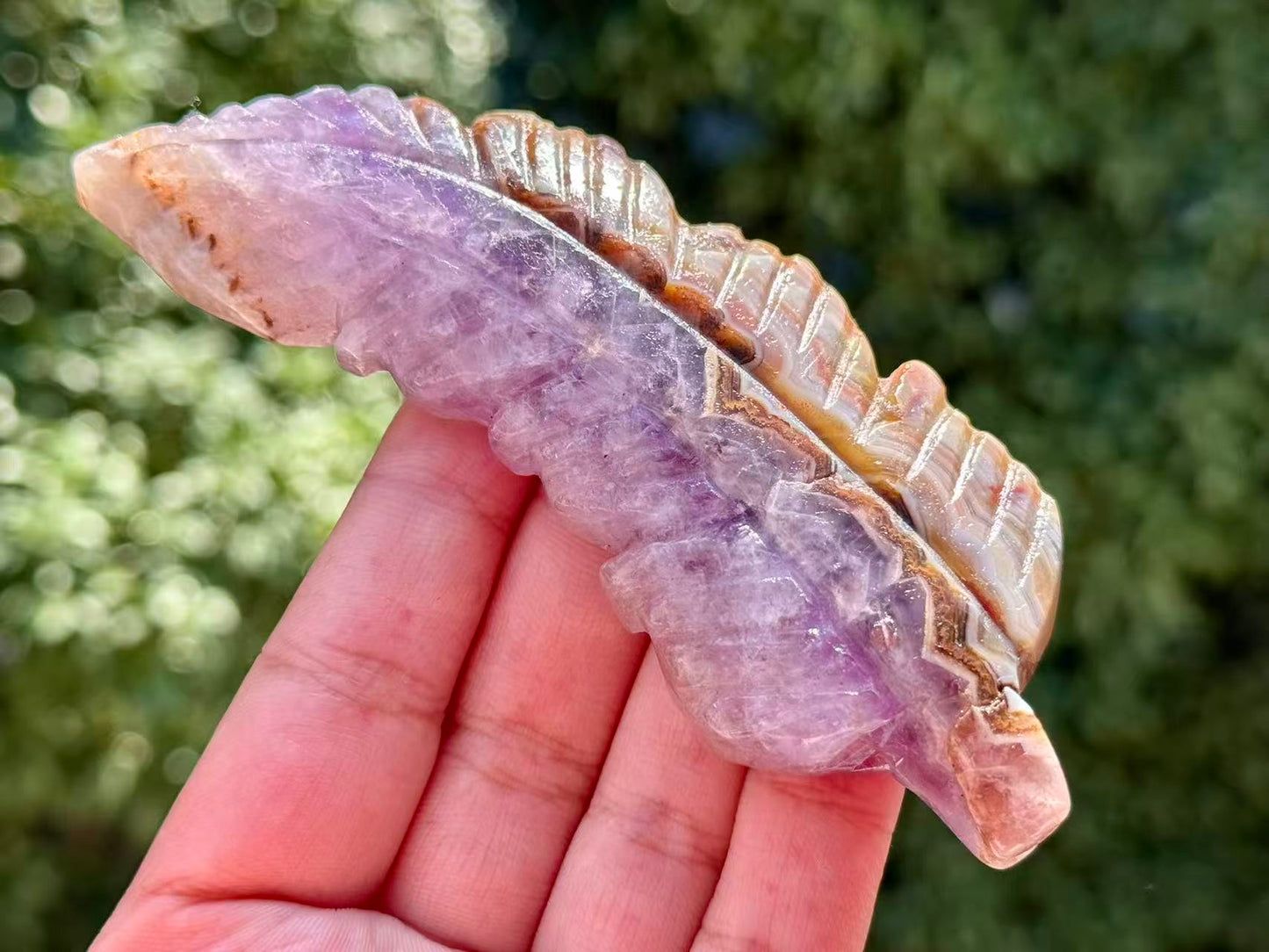 Natural Amethyst Agate Hand Carved Feather,Crystal Quartz Carving,gift for mom.1PC