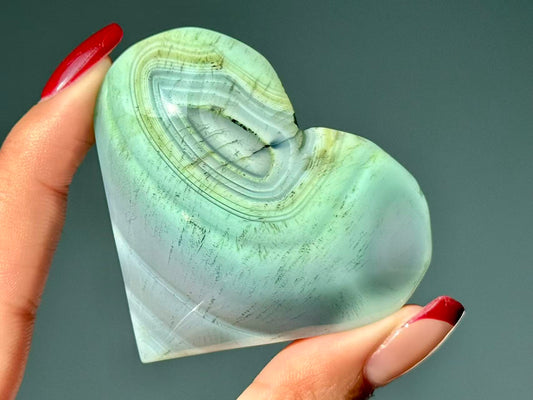 Green Agate Hand Carved Heart.Agate Geode Heart.