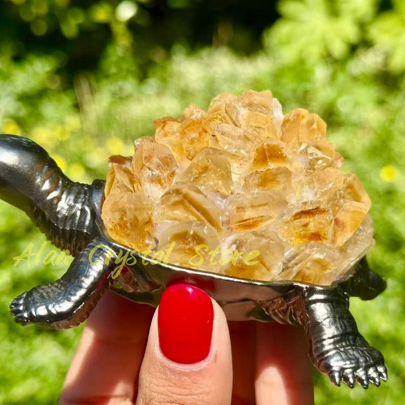 Natural Citrine Cluster Turtle.