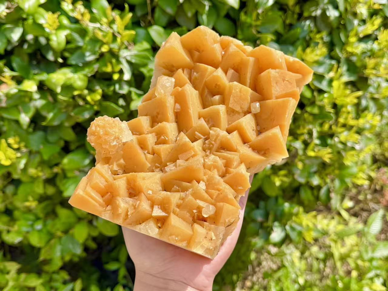 Large Natural Orange Calcite Crystal Cluster, Rare Geometric Calcite Mineral Specimen, Raw Crystal Home Decor