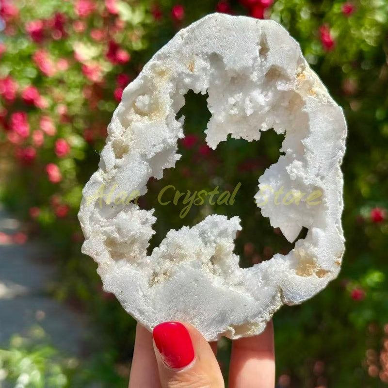 White Agate Crystal Geode Slice
