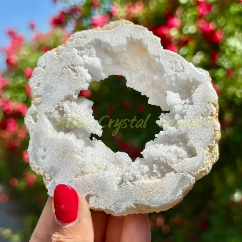 White Agate Crystal Geode Slice