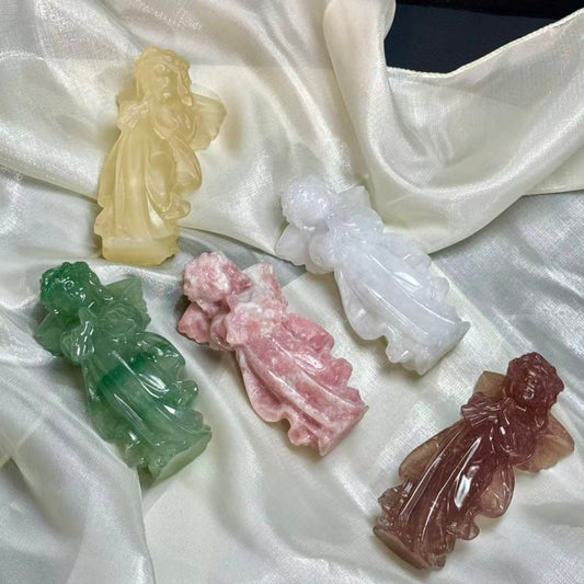 4" Natural Quartz Crystal Hand Carved Angle.1PC