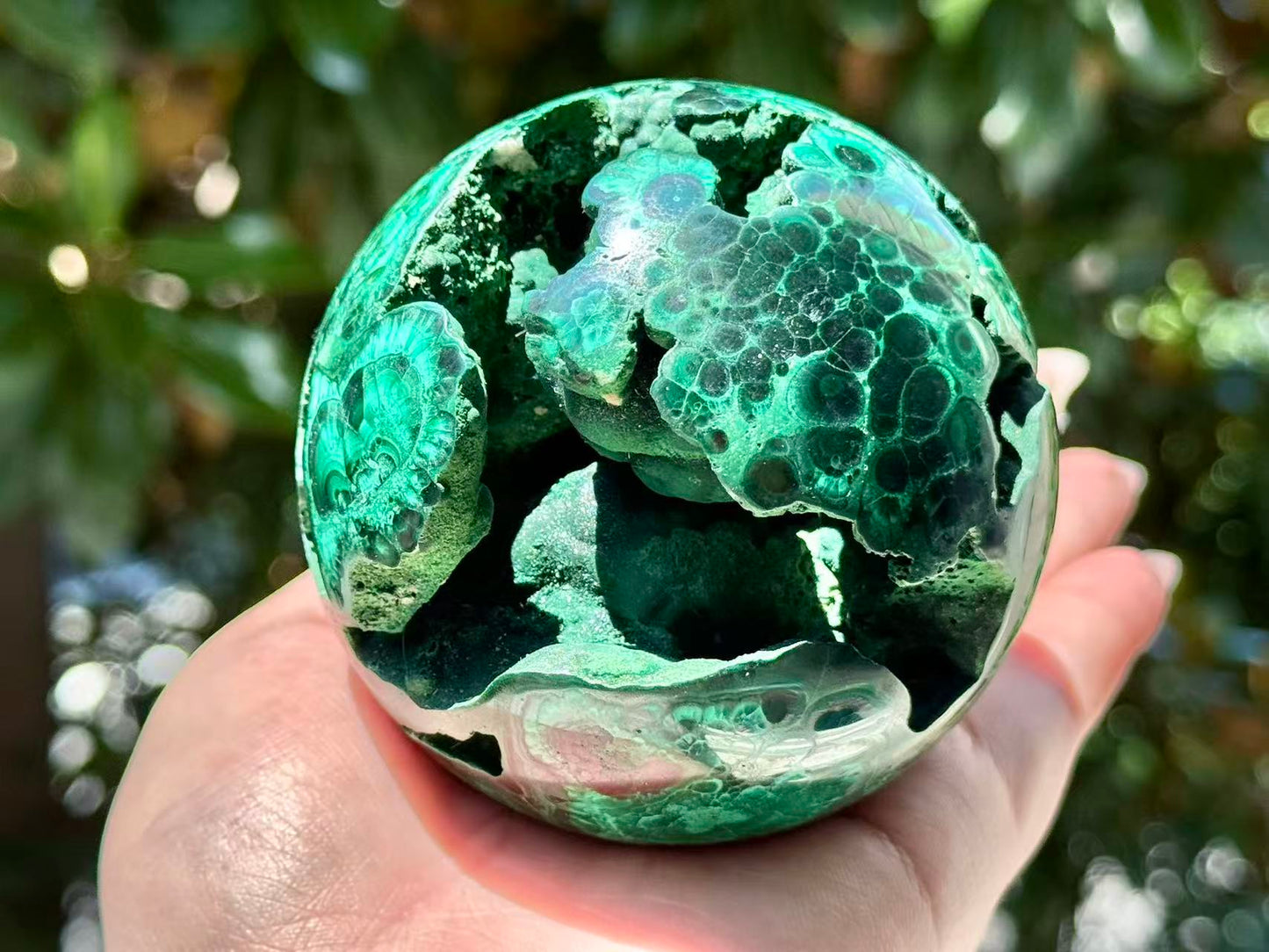 Natural Malachite Geode Sphere.High Quality Malachite.