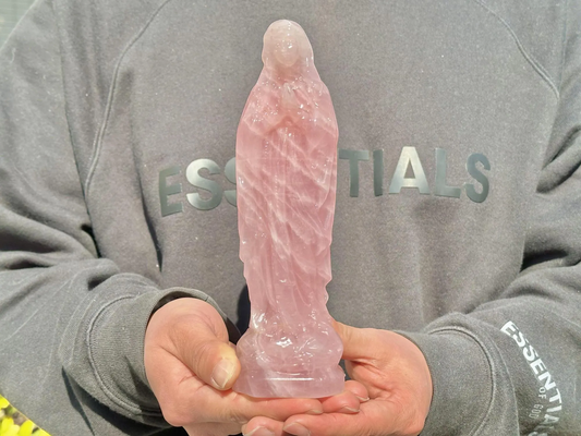 20CM+ Natural Rose Quartz Hand Carved Virgin Mary.Crystal quartz Carving.