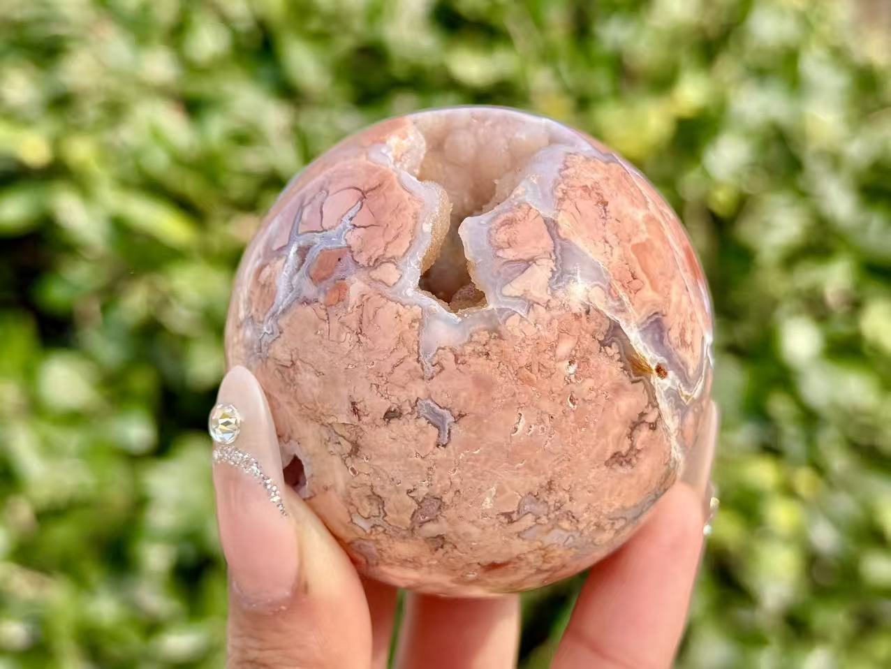 Natural Pink Sakura Agate Sphere.Geode Agate Ball.Crystal Quartz Ball.