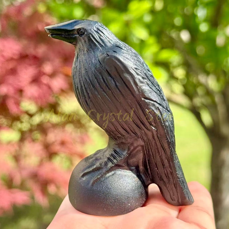 Black Obsidian Crow Carving