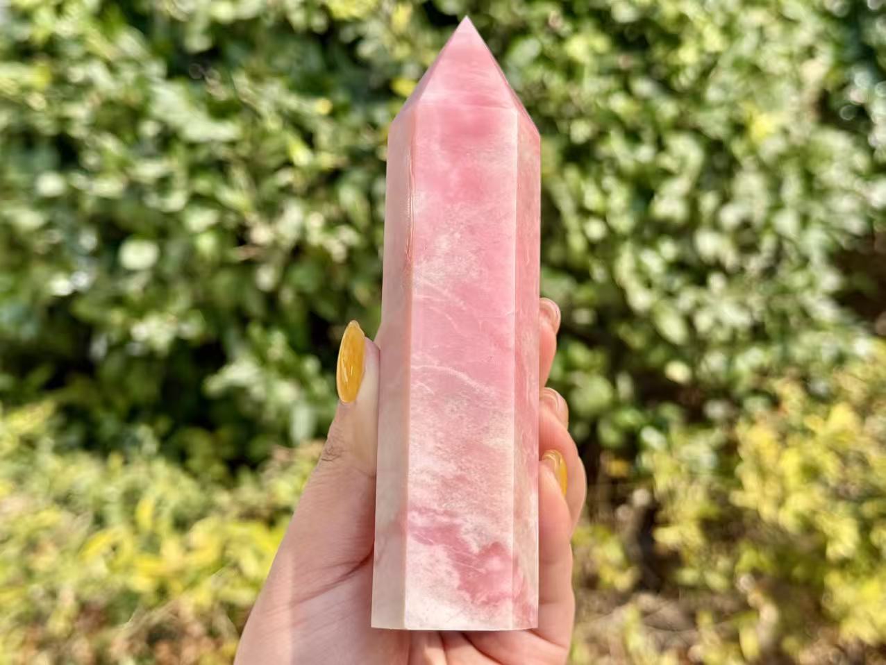 Natural Pink Opal Tower,Hand Carved Obelisk.1PC