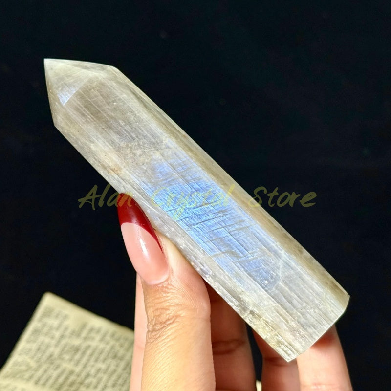 10CM+ Natural Blue Moon Stone Obelisk.1PC