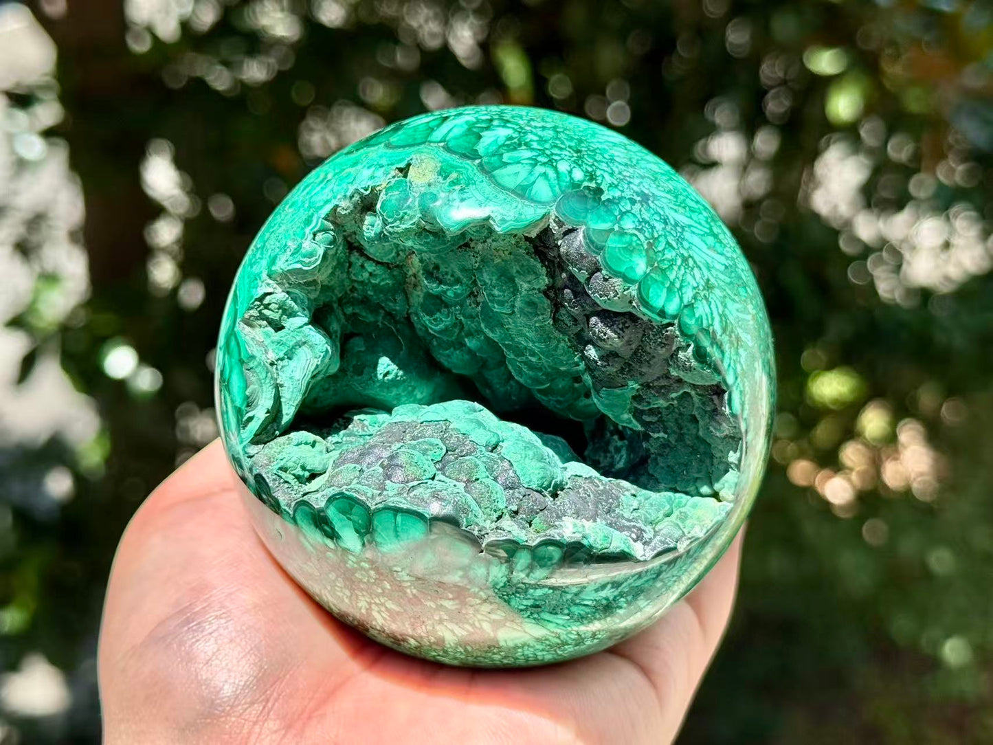 Natural Malachite Geode Sphere.High Quality Malachite.
