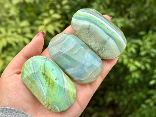 Green Agate Palm Stone,Aagte Geode Worry Stone.