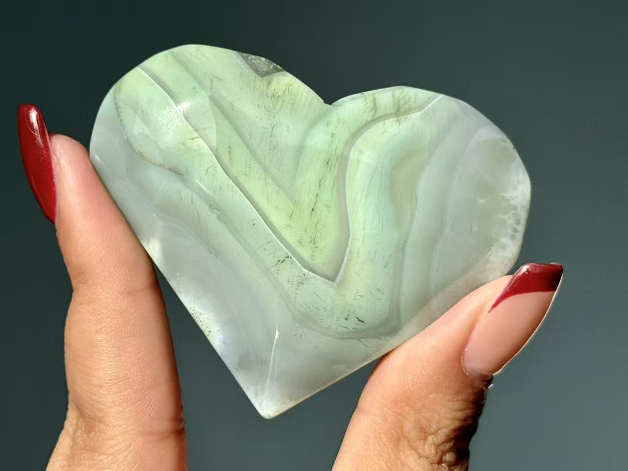 Green Agate Hand Carved Heart.Agate Geode Heart.