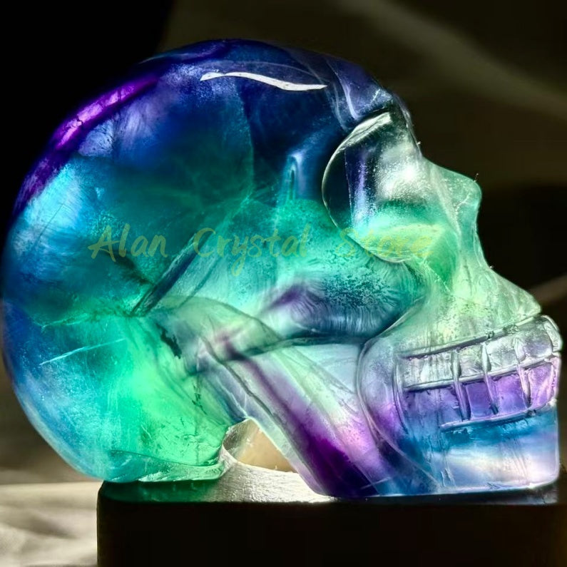 Rainbow Fluorite Skull Carving