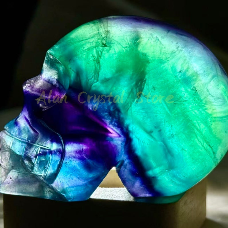 Rainbow Fluorite Skull Carving
