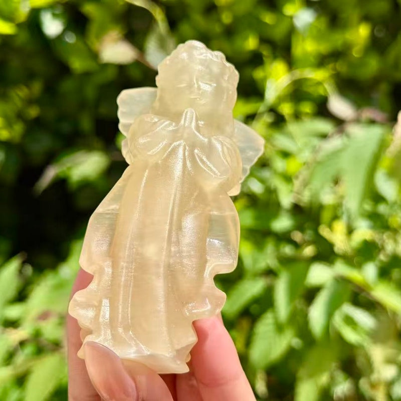 4" Natural Quartz Crystal Hand Carved Angle.1PC