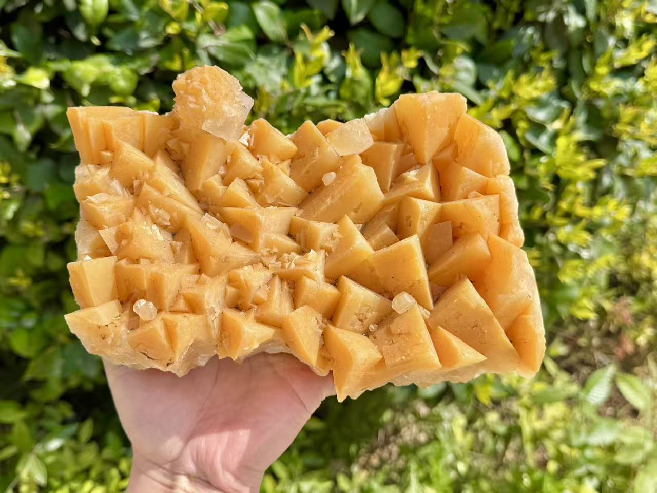 Large Natural Orange Calcite Crystal Cluster, Rare Geometric Calcite Mineral Specimen, Raw Crystal Home Decor