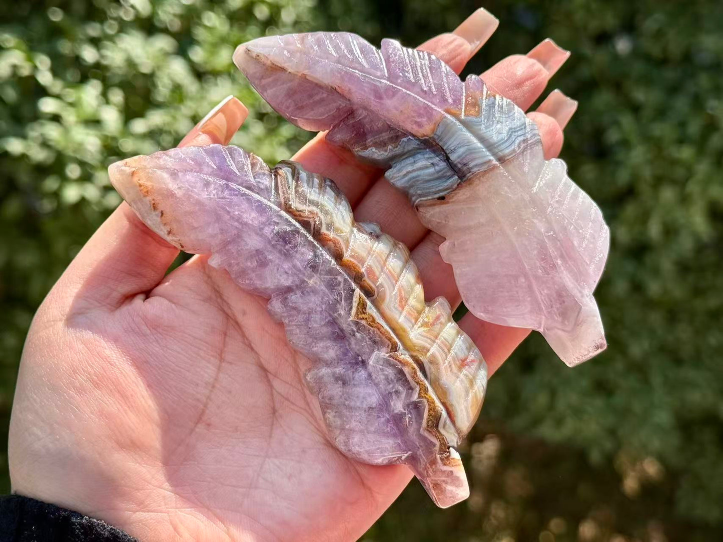 Natural Amethyst Agate Hand Carved Feather,Crystal Quartz Carving,gift for mom.1PC