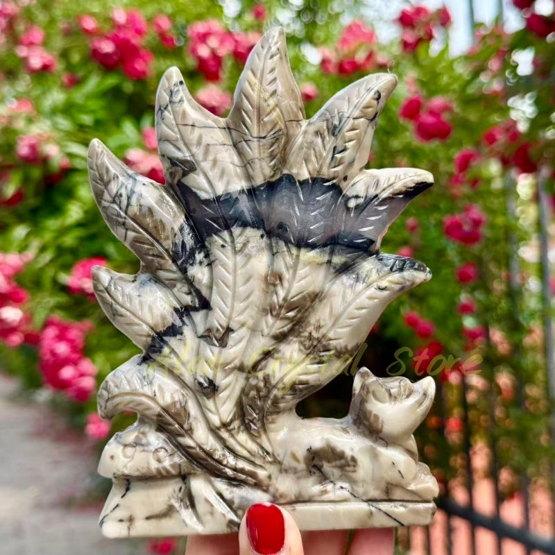 Volcano Agate Nine-tailed Fox Carving