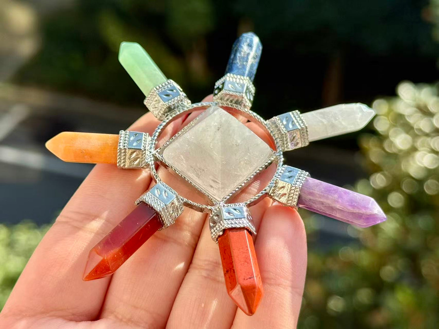 3.8''Natural Seven Chakra Energy Genarator,Clear Quartz Pyramid,Crystal Seven chakras,Crystal decor,Crystal gift ,Home decor,Crystal healing