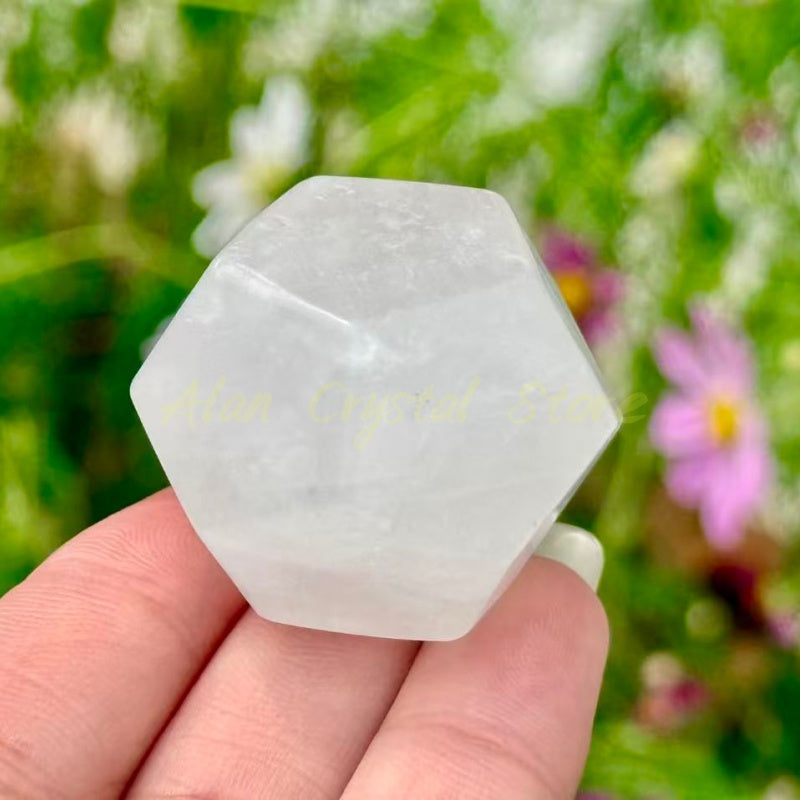 Clear Quartz Polyhedra Dice Carving