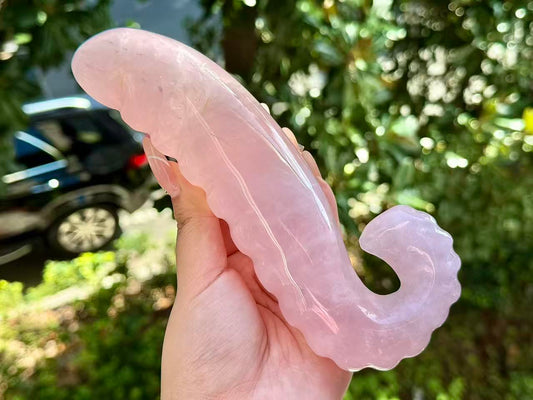 6"+ Natural Rose Quartz Hand Carved Wand, Rose Quartz Healing Gemstone Gift for Woman, Crystal quartz massage stick,Energy Crystal wand 1PC