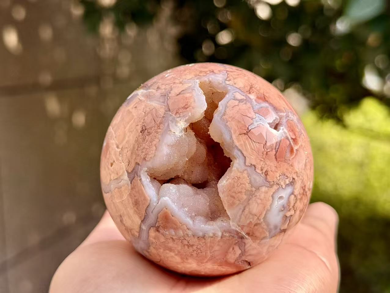 Natural Pink Sakura Agate Sphere.Geode Agate Ball.Crystal Quartz Ball.