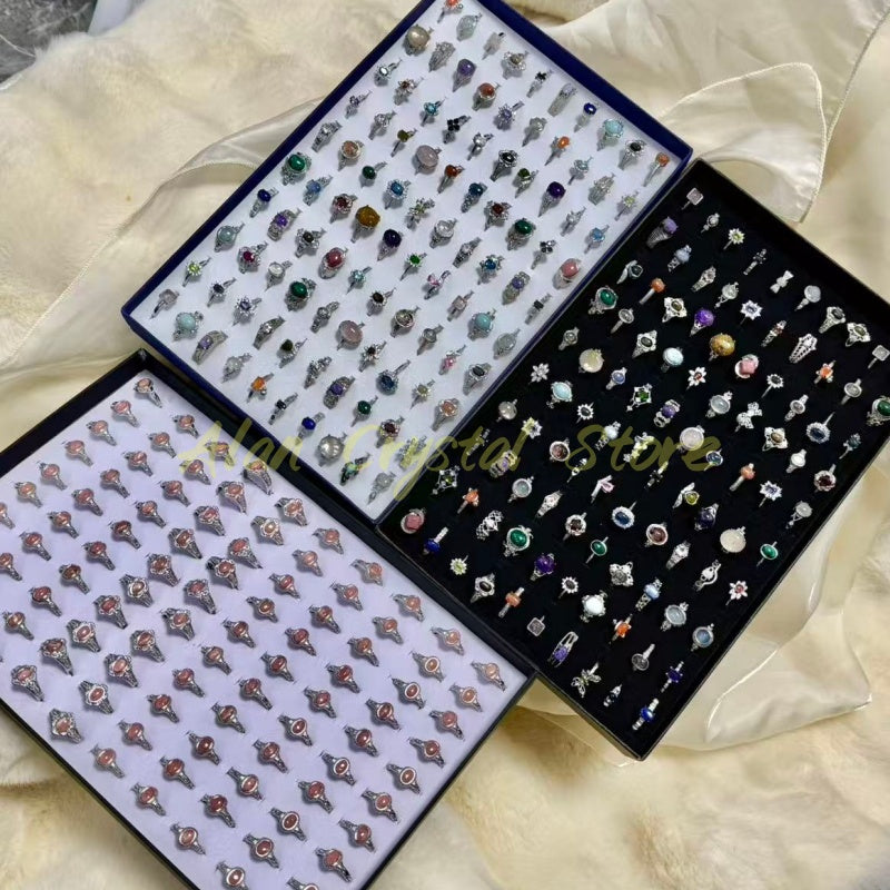 10PCS Natural Crystal Quartz Rings.(Adjustable Size)