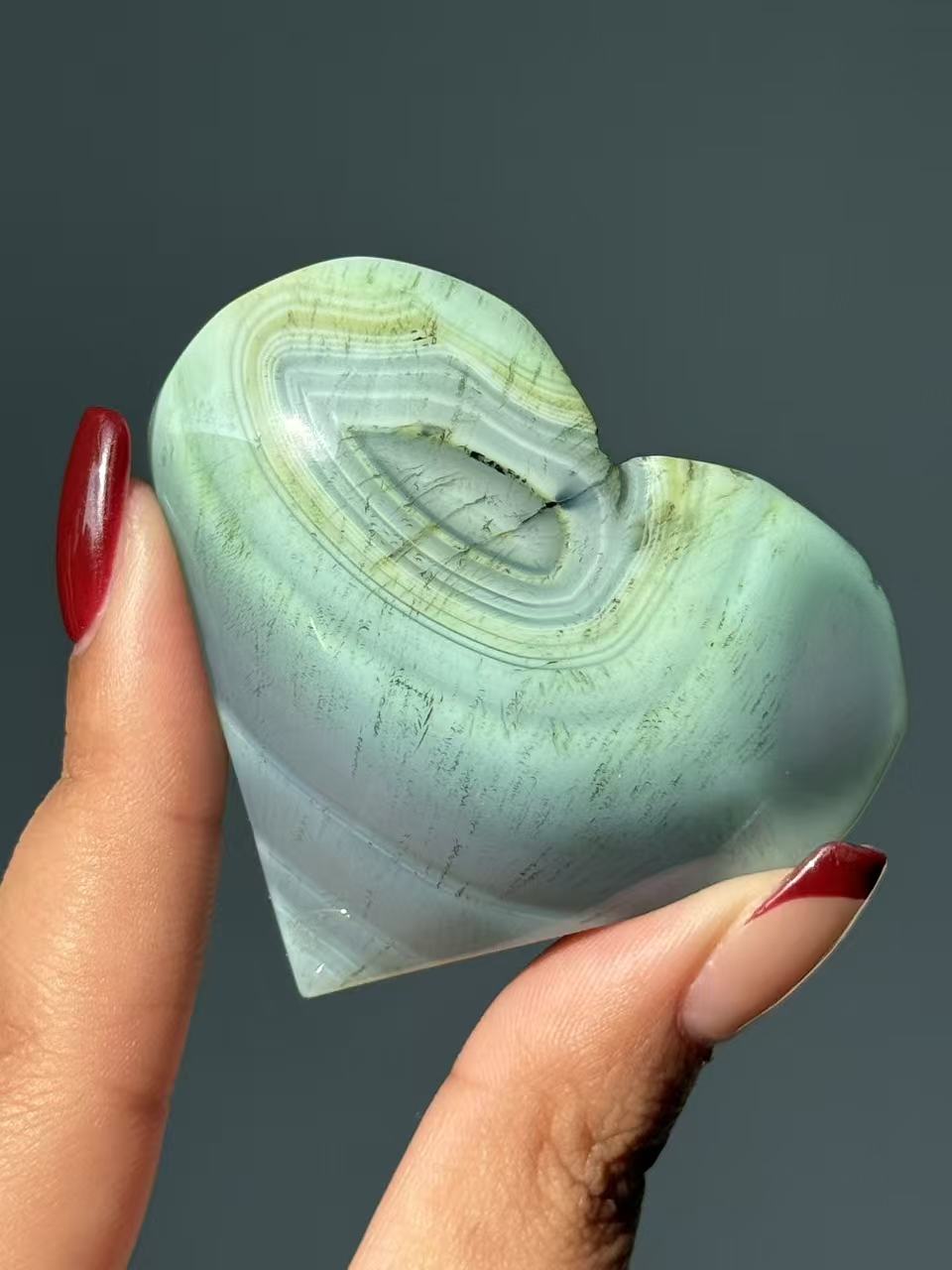 Green Agate Hand Carved Heart.Agate Geode Heart.