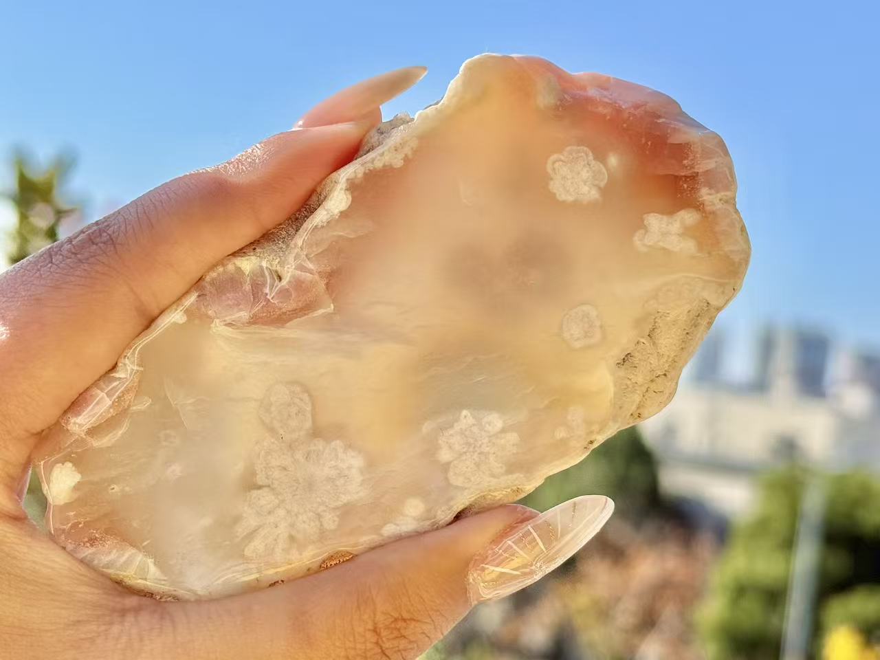Natural Sakura Agate Slice,Crystal Quartz Slice.