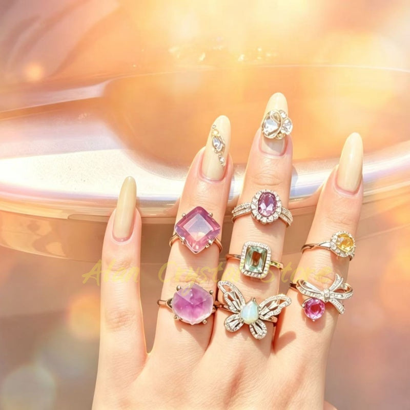 10PCS Natural Crystal Quartz Rings.(Adjustable Size)