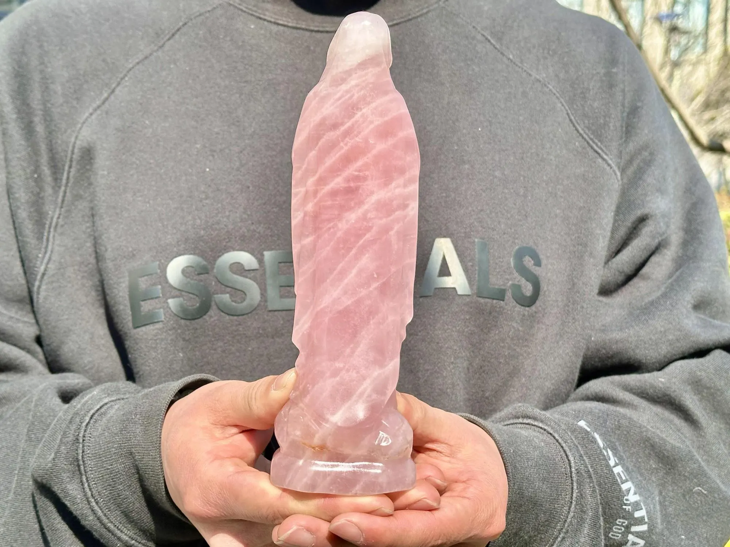20CM+ Natural Rose Quartz Hand Carved Virgin Mary.Crystal quartz Carving.