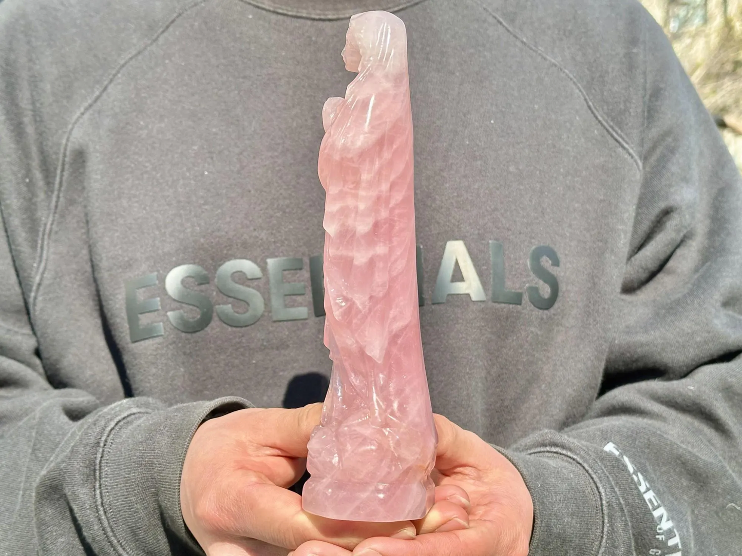 20CM+ Natural Rose Quartz Hand Carved Virgin Mary.Crystal quartz Carving.