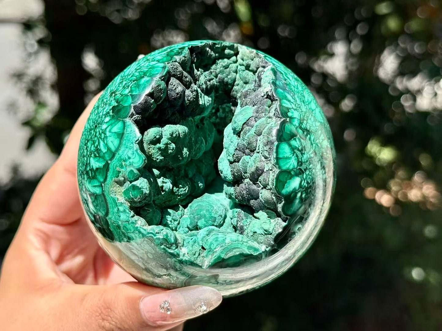 Natural Malachite Geode Sphere.High Quality Malachite.