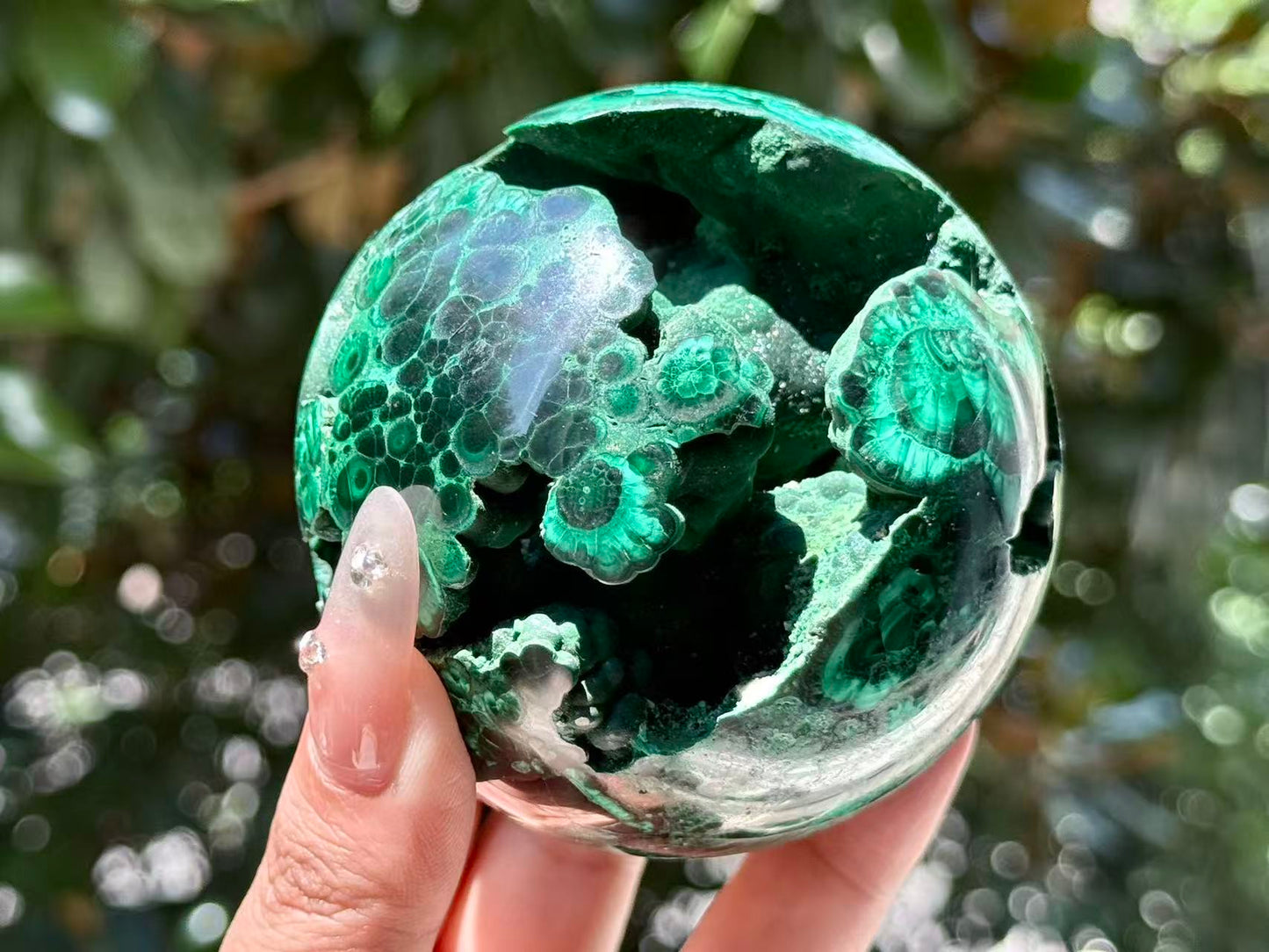 Natural Malachite Geode Sphere.High Quality Malachite.
