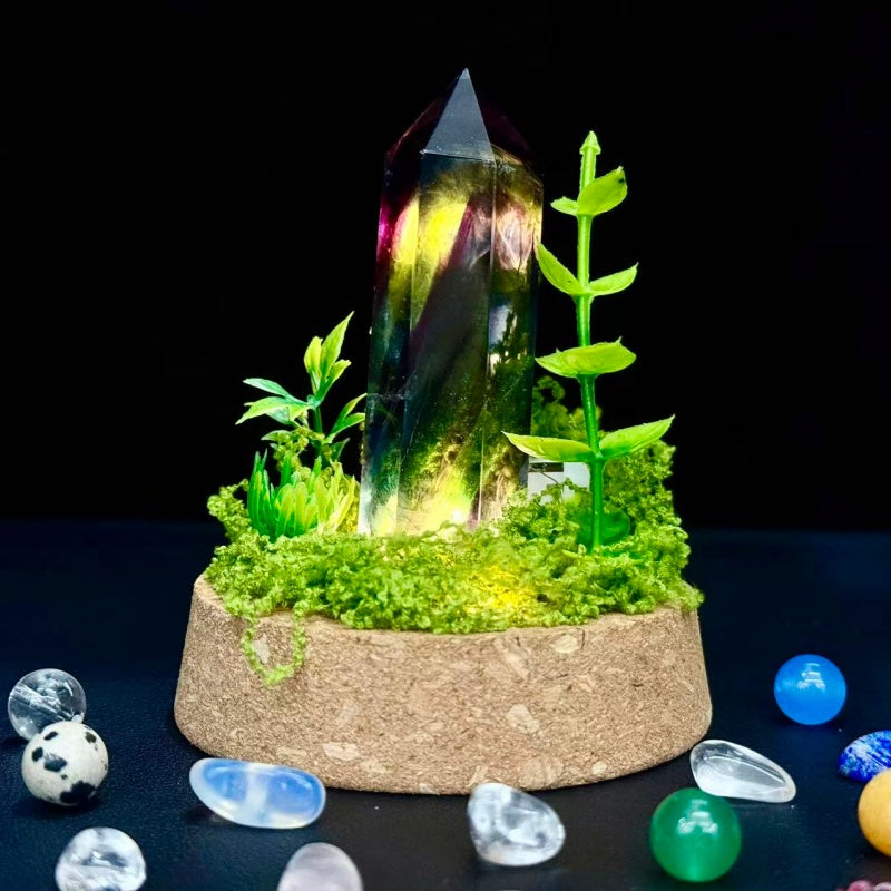 Natural Rainbow Fluorite Night Lamp.Mushroom Night Light.