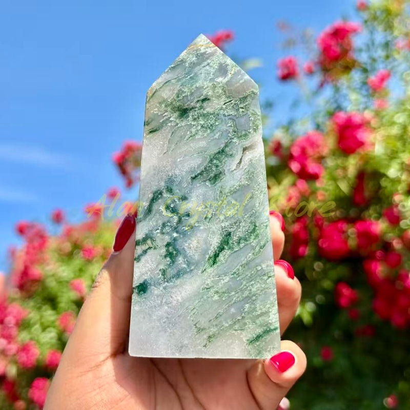 Druzy Moss Agate Tower