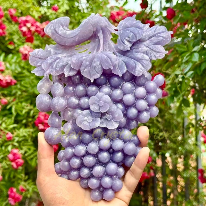 Natural Lepidolite Grape Carving