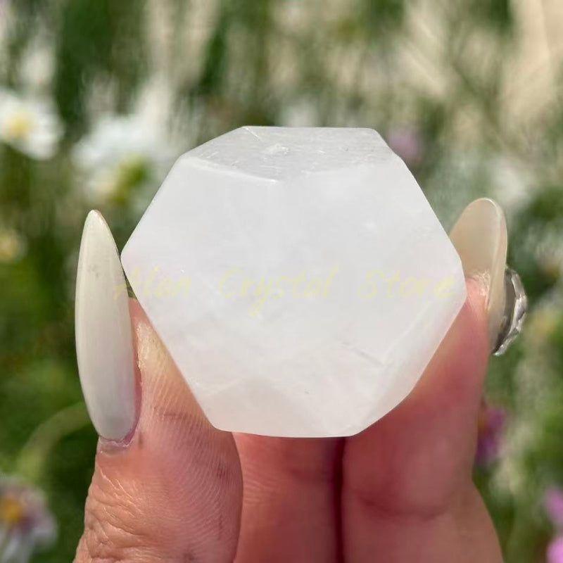 Clear Quartz Polyhedra Dice Carving