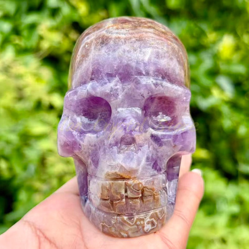 Amethyst Agate Skull Carving