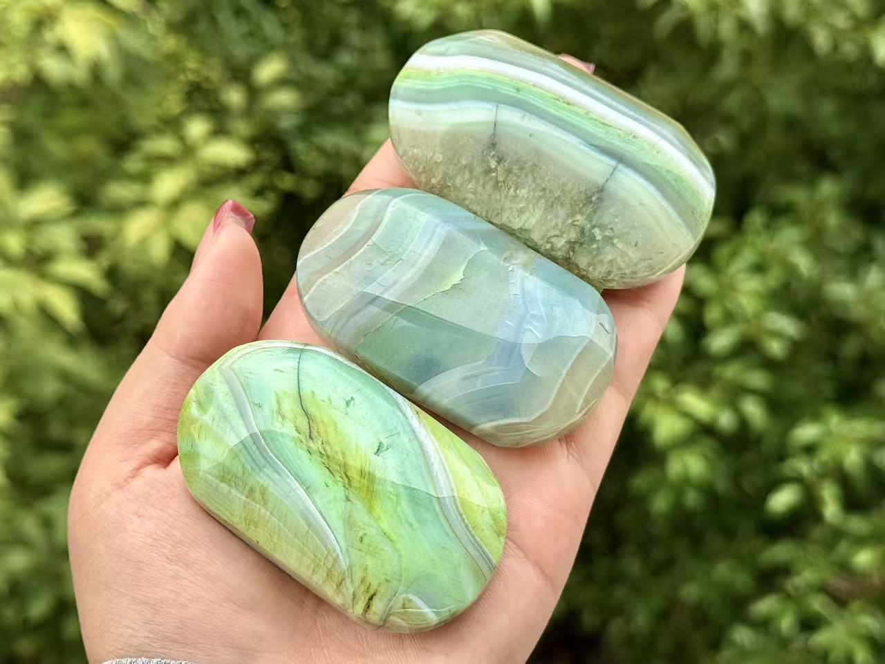 Green Agate Palm Stone,Aagte Geode Worry Stone.