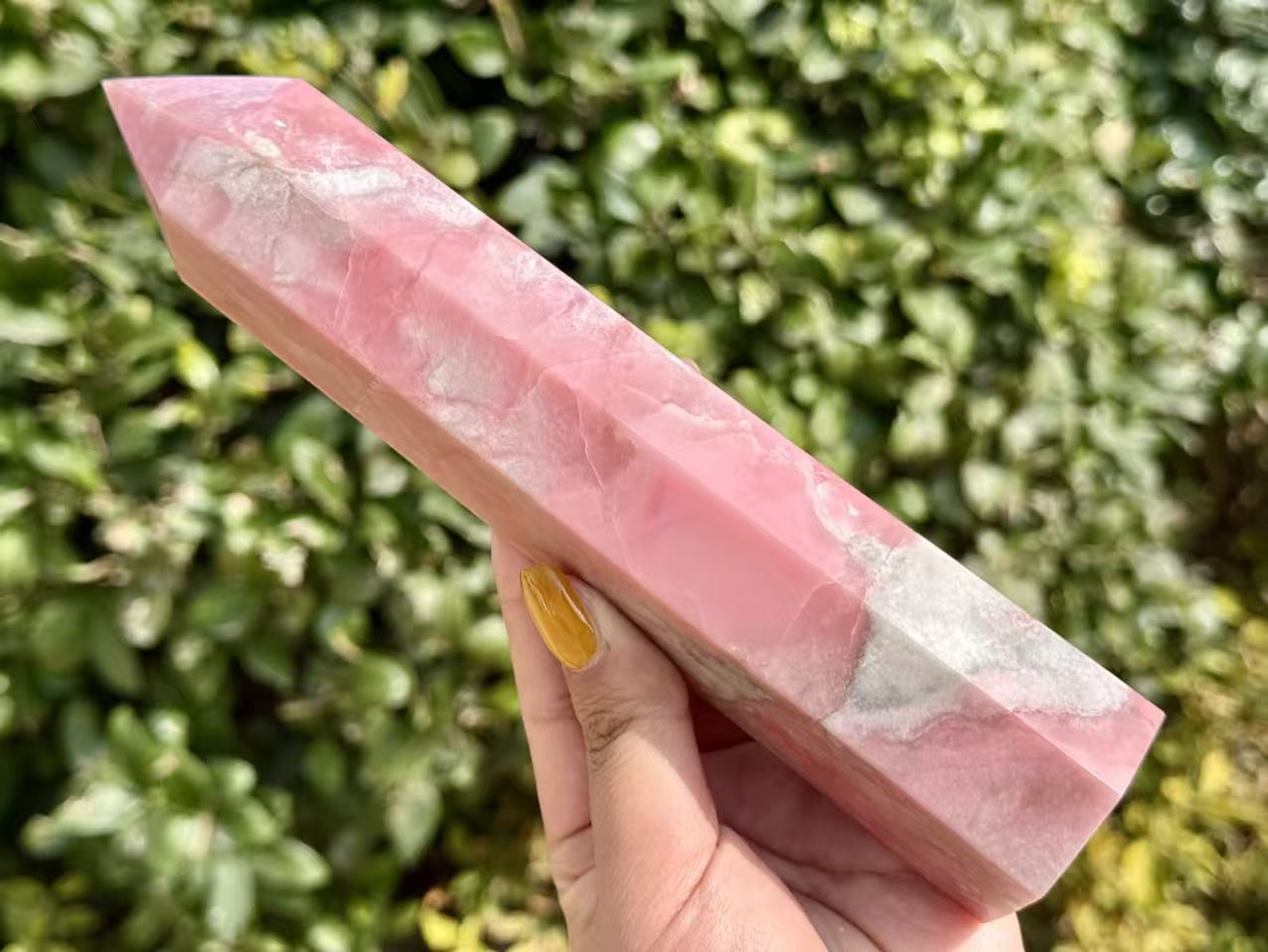 Natural Pink Opal Tower,Hand Carved Obelisk.1PC