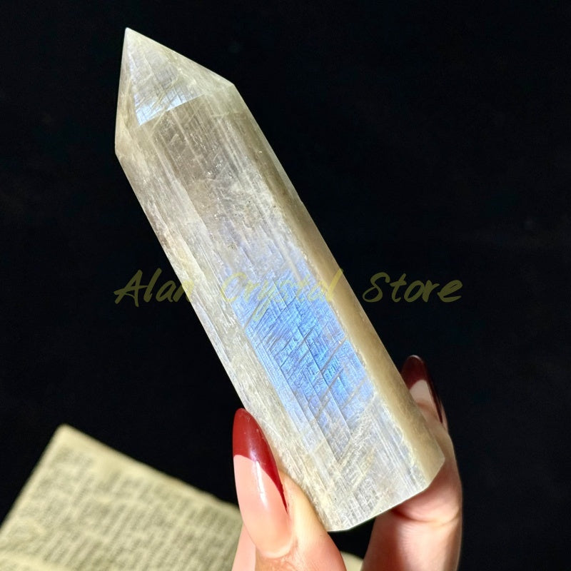 10CM+ Natural Blue Moon Stone Obelisk.1PC