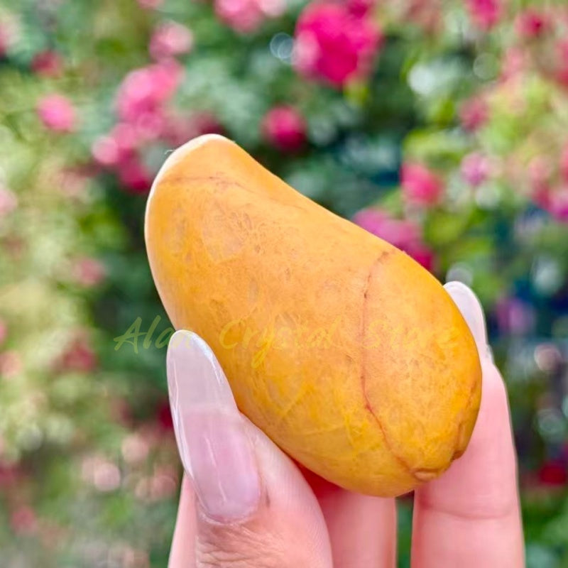 Yellow Jade Mango Carving Home Decoration
