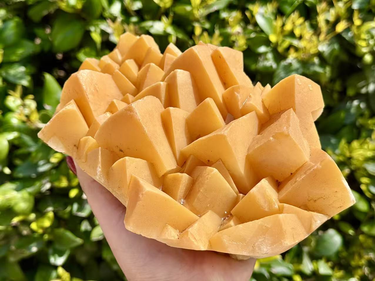 Large Natural Orange Calcite Crystal Cluster, Rare Geometric Calcite Mineral Specimen, Raw Crystal Home Decor