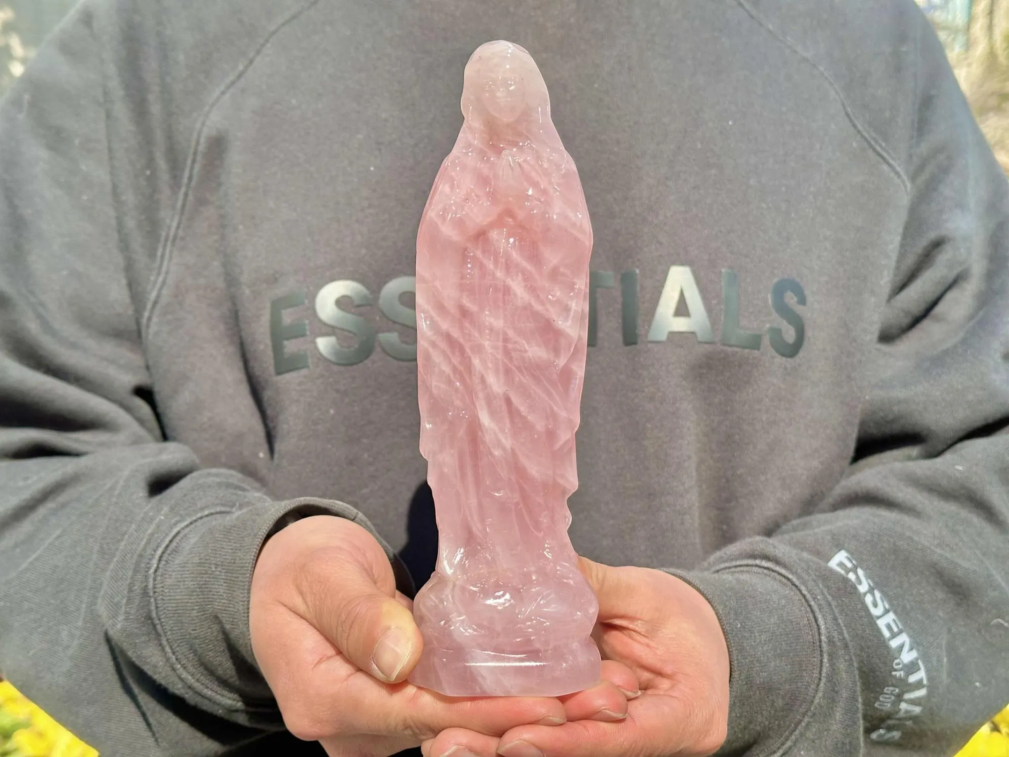 20CM+ Natural Rose Quartz Hand Carved Virgin Mary.Crystal quartz Carving.