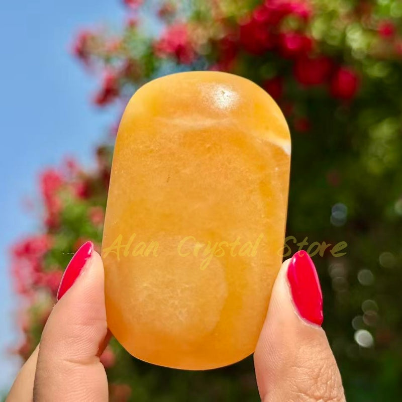 Honey Calcite Palm Stone