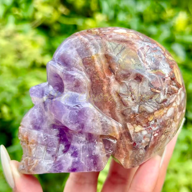 Amethyst Agate Skull Carving
