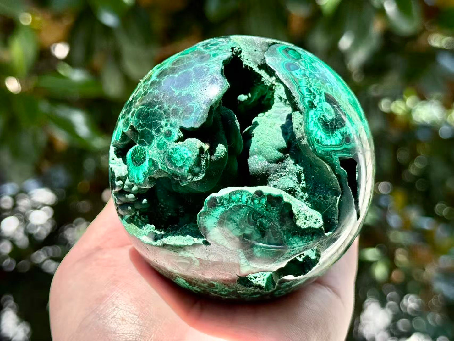 Natural Malachite Geode Sphere.High Quality Malachite.