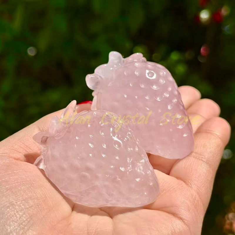 Rose Quartz Strawberry Carving